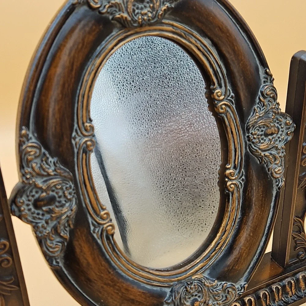 Vintage Dresser Top Oval Ornate Swivel Tilt Mirror Picture Frame Taiwan